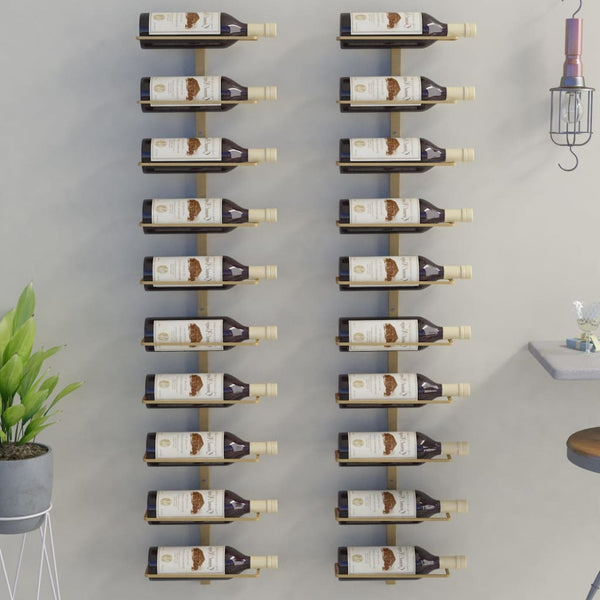 Wall Mounted Wine Rack For 10 Bottles 2 Pcs Gold Metal Racks