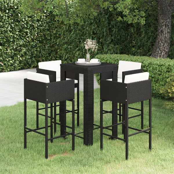 5 Piece Garden Bar Set With Cushions Poly Rattan Black Patio Furniture Sets