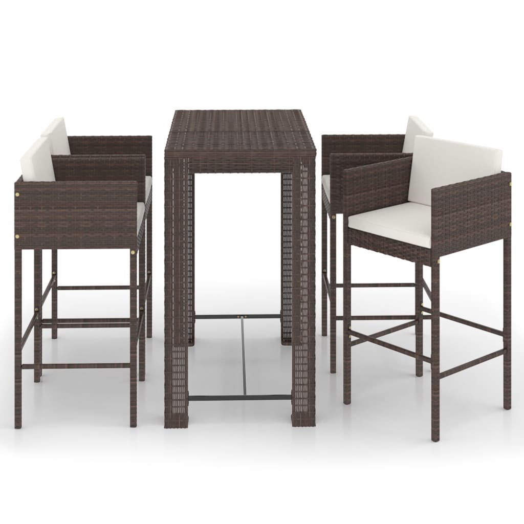 5 Piece Garden Bar Set With Cushions Poly Rattan Brown Patio Furniture Sets