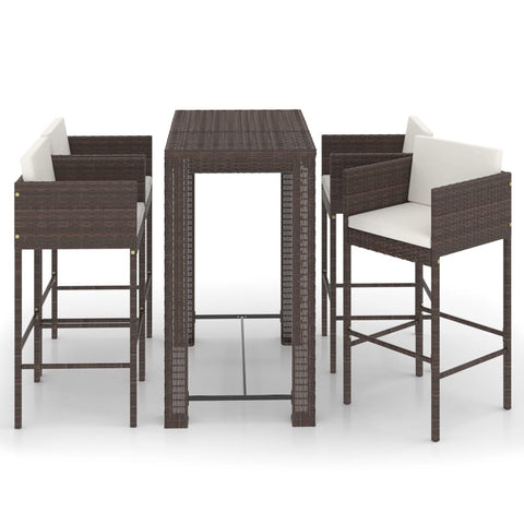 5 Piece Garden Bar Set With Cushions Poly Rattan Brown Patio Furniture Sets