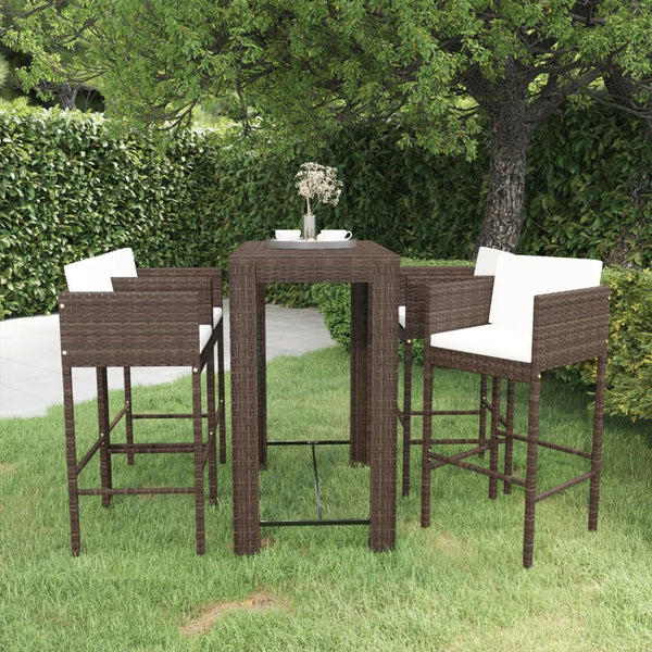 5 Piece Garden Bar Set With Cushions Poly Rattan Brown Patio Furniture Sets