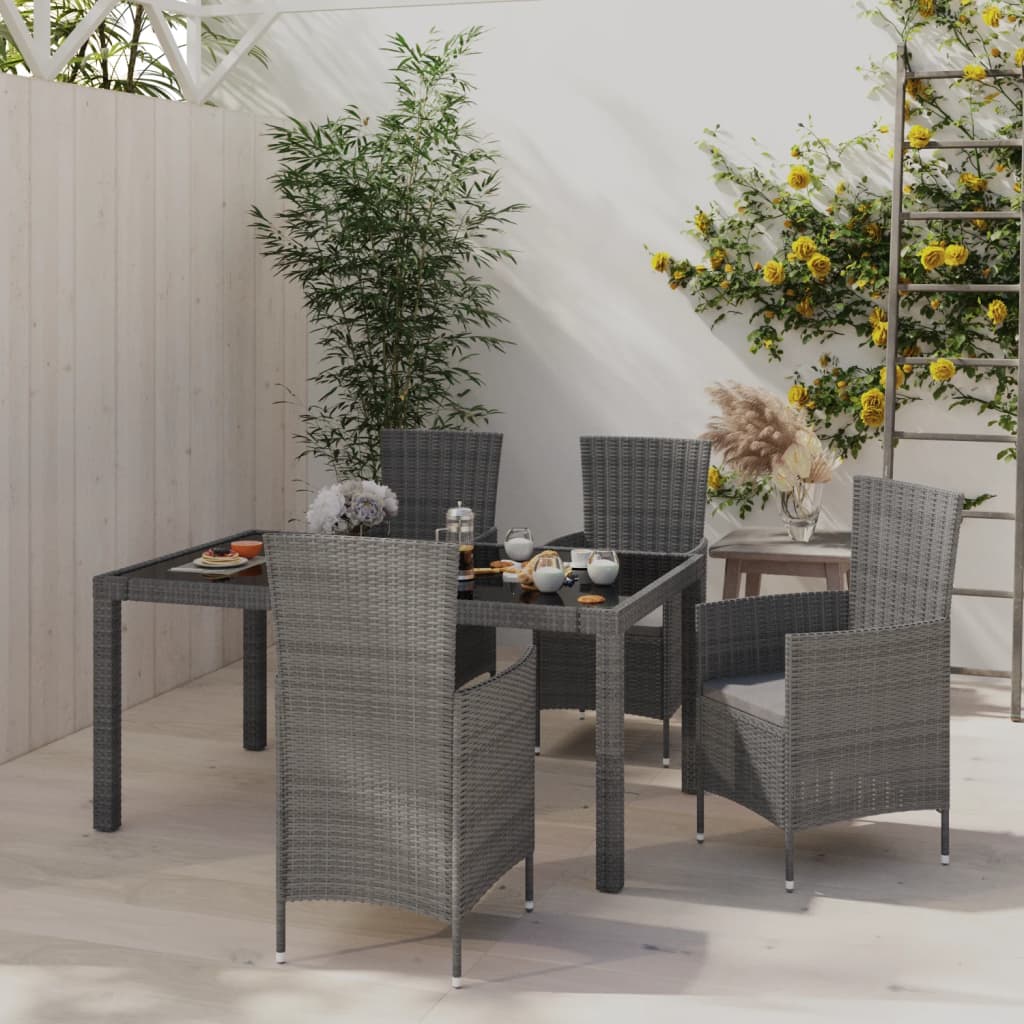 5 Piece Outdoor Dining Set With Cushions Poly Rattan Grey Outdoor Dining Sets
