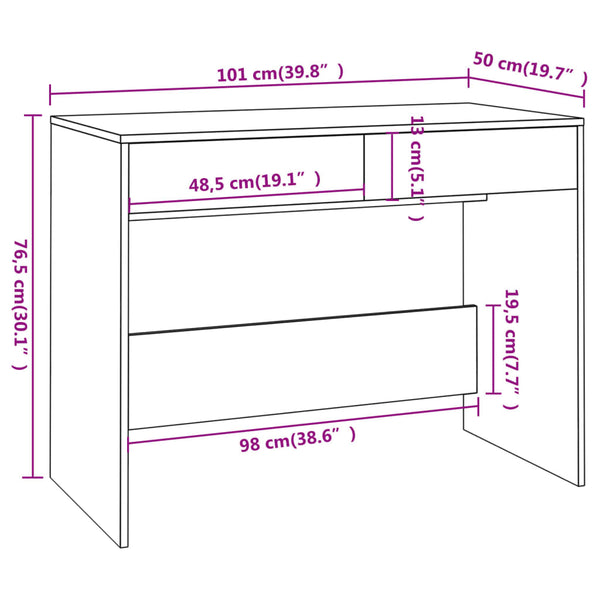 Vidaxl Desk White 101X50x76.5 Cm Engineered Wood Home Office Desks