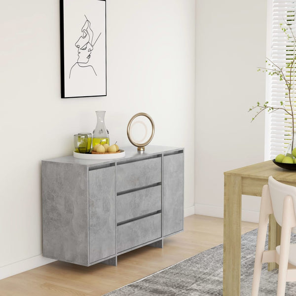 Sideboard With 3 Drawers Concrete Grey 120X41x75 Cm Engineered Wood Sideboards & Buffets