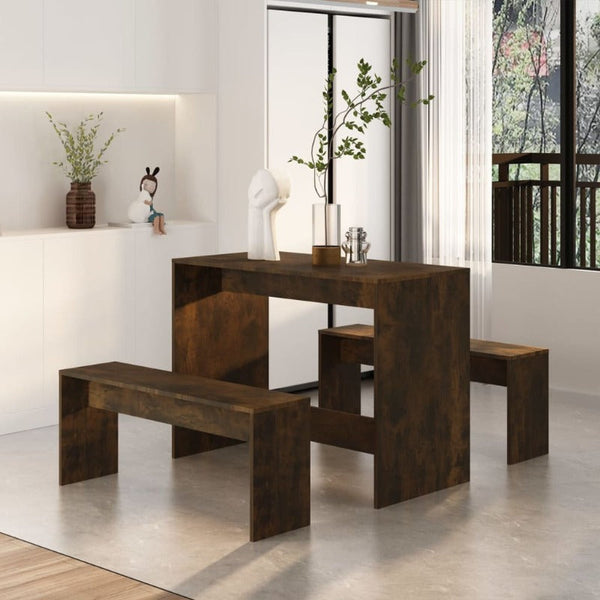 Dining Sets 3 Piece Dining Set Smoked Oak Engineered Wood