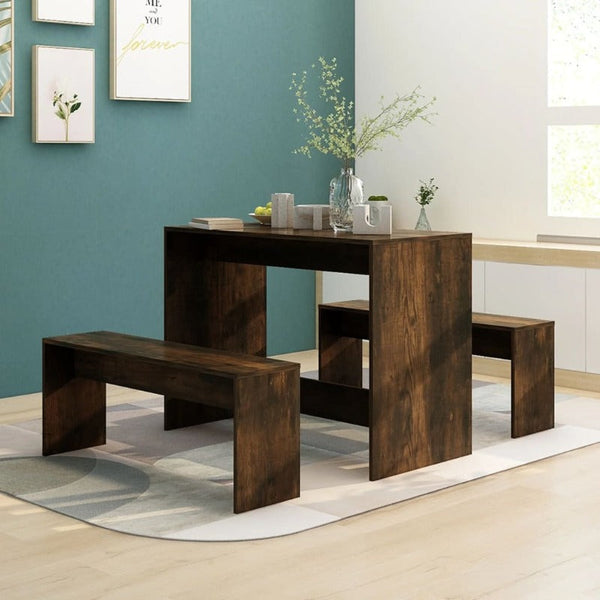 Dining Sets 3 Piece Dining Set Smoked Oak Engineered Wood