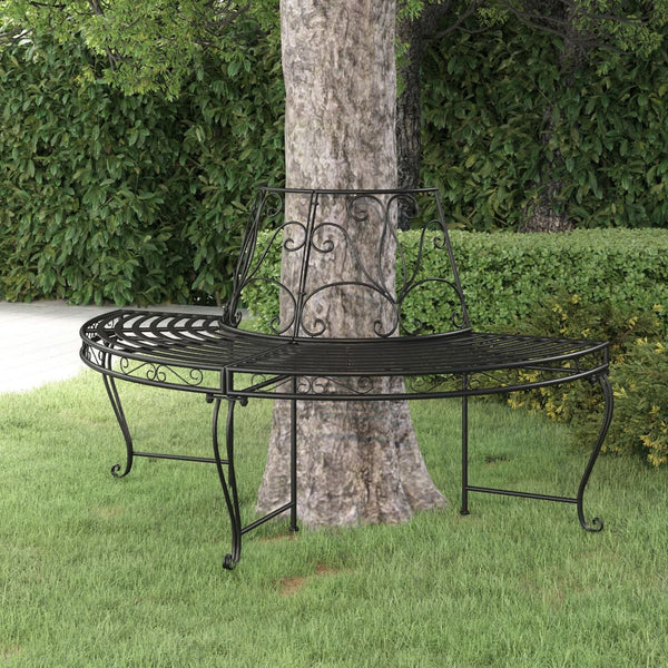 Half Round Tree Bench A160 Cm Black Steel Benches