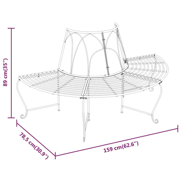 Half Round Tree Bench A159 Cm Black Steel Benches