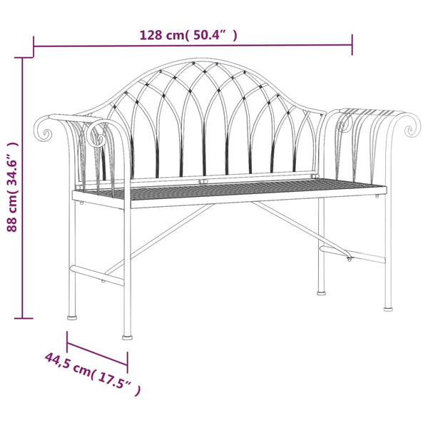 2 Seater Garden Bench 128 Cm Black Steel Patio Benches
