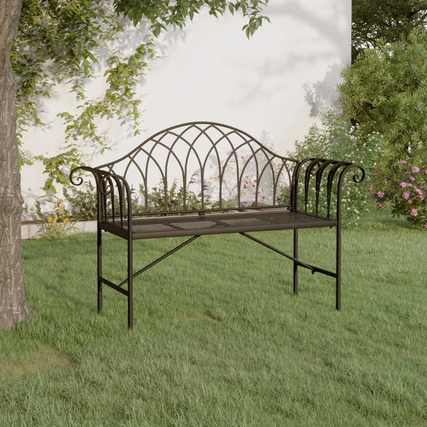 2 Seater Garden Bench 128 Cm Black Steel Patio Benches
