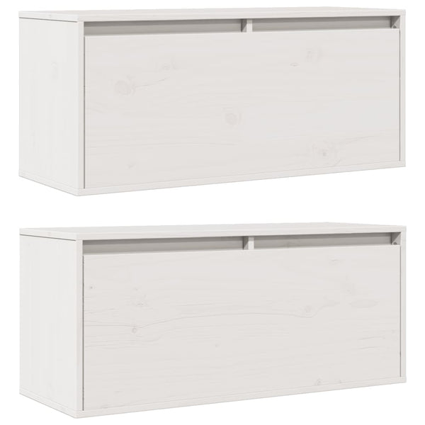 Wall Cabinets 2 Pcs White 80X30x35 Cm Solid Wood Pine Cabinets & Cupboards