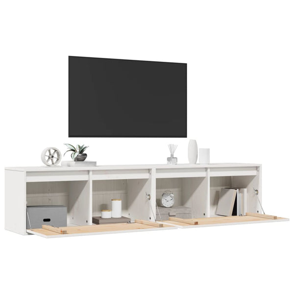 Wall Cabinets 2 Pcs White 80X30x35 Cm Solid Wood Pine Cabinets & Cupboards