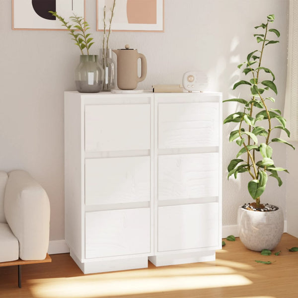 Sideboards 2 Pcs White 32X34x75 Cm Solid Wood Pine Sideboards & Buffets