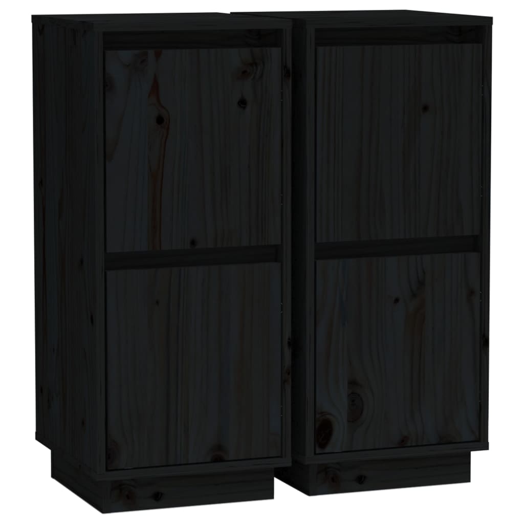 Sideboards 2 Pcs Black 31.5X34x75 Cm Solid Wood Pine Sideboards & Buffets