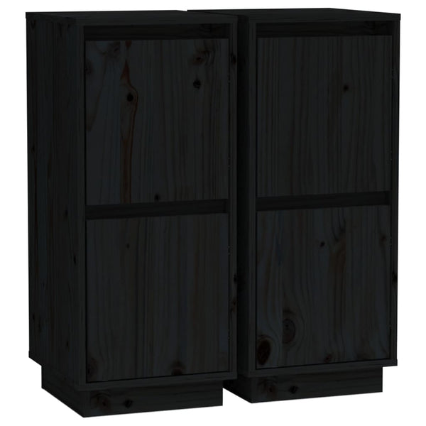 Sideboards 2 Pcs Black 31.5X34x75 Cm Solid Wood Pine Sideboards & Buffets