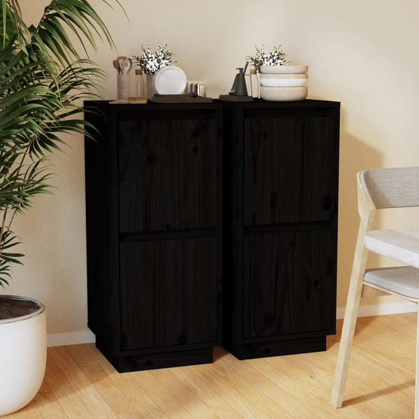 Sideboards 2 Pcs Black 31.5X34x75 Cm Solid Wood Pine Sideboards & Buffets