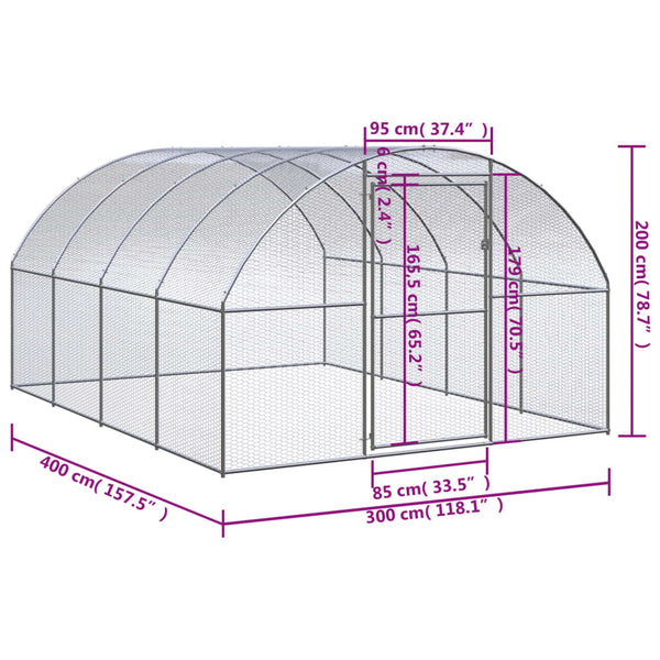 Outdoor Chicken Coop 3X4x2 M Galvanised Steel Small Animal Cages & Hutches