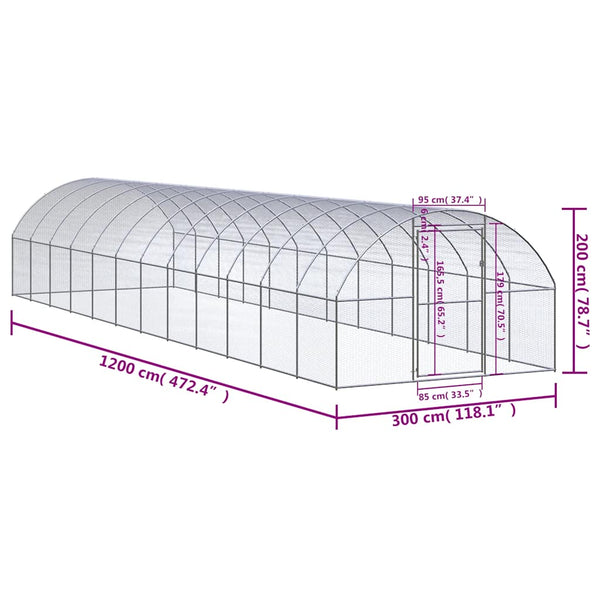 Vidaxl Outdoor Chicken Coop 3X12x2 M Galvanised Steel Small Animal Cages & Hutches