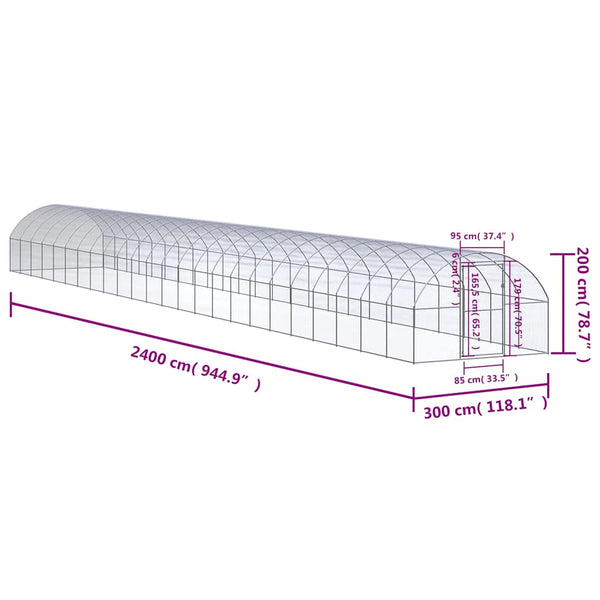 Vidaxl Outdoor Chicken Coop 3X24x2 M Galvanised Steel Small Animal Cages & Hutches