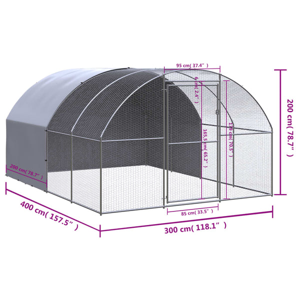 Vidaxl Outdoor Chicken Coop 3X4x2 M Galvanised Steel Poultry Cages
