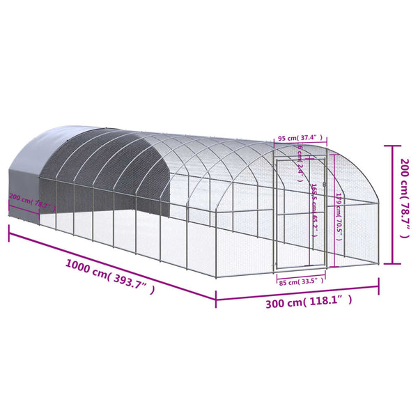 Vidaxl Outdoor Chicken Coop 3X10x2 M Galvanised Steel Small Animal Cages & Hutches