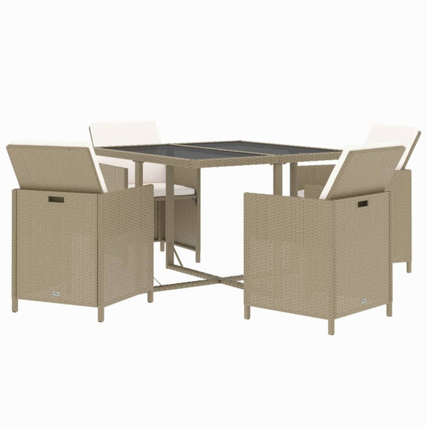 5 Piece Garden Dining Set With Cushions Poly Rattan Beige Outdoor Dining Sets