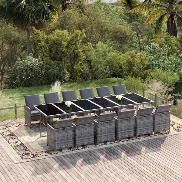 Vidaxl 13 Piece Garden Dining Set With Cushions Poly Rattan Grey Outdoor Dining Sets
