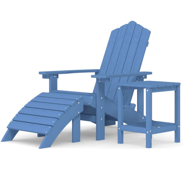 Garden Adirondack Chair With Footstool & Table Hdpe Aqua Blue Patio Chairs