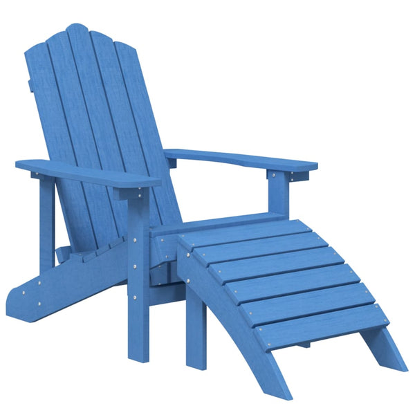 Garden Adirondack Chair With Footstool & Table Hdpe Aqua Blue Patio Chairs