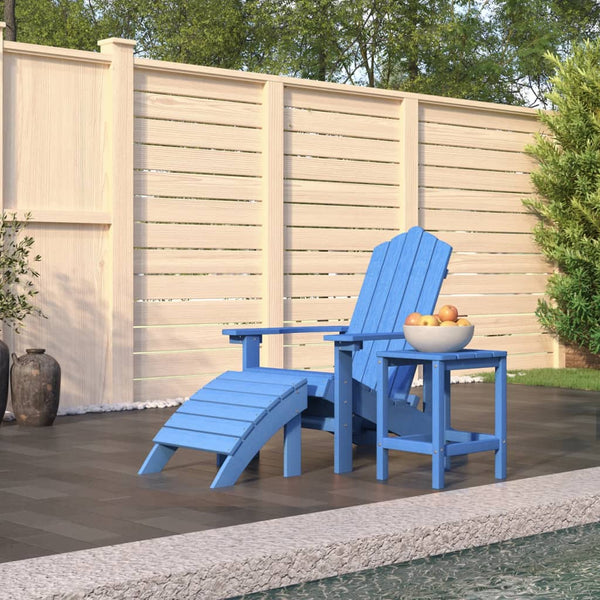 Garden Adirondack Chair With Footstool & Table Hdpe Aqua Blue Patio Chairs
