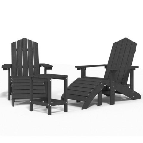 Garden Adirondack Chairs With Footstool & Table Hdpe Anthracite Patio Chairs