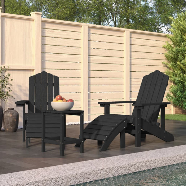 Garden Adirondack Chairs With Footstool & Table Hdpe Anthracite Patio Chairs