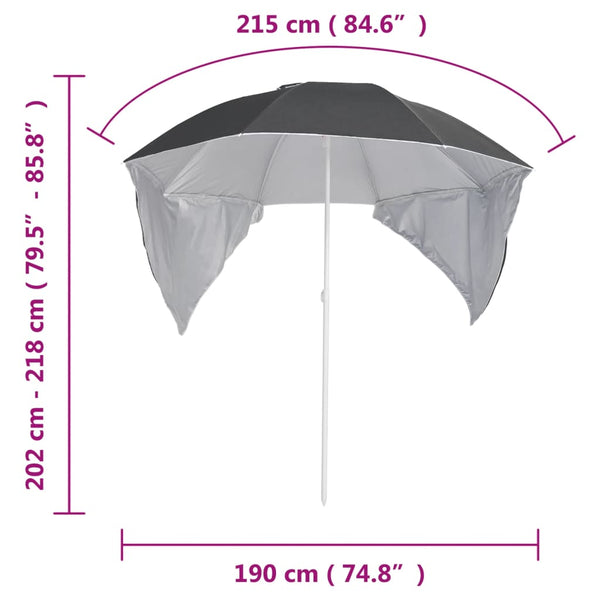 Beach Umbrella With Side Walls Anthracite 215 Cm Patio Umbrellas
