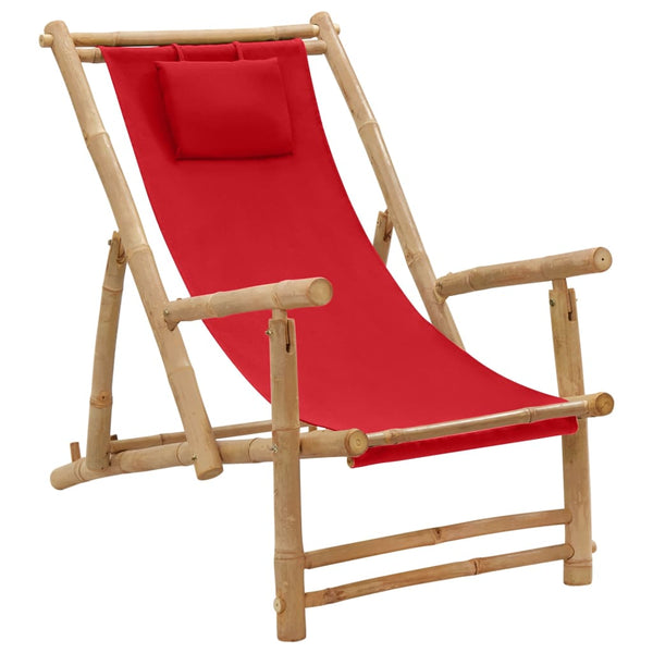 Vidaxl Deck Chair Bamboo And Canvas Red Beach Chairs