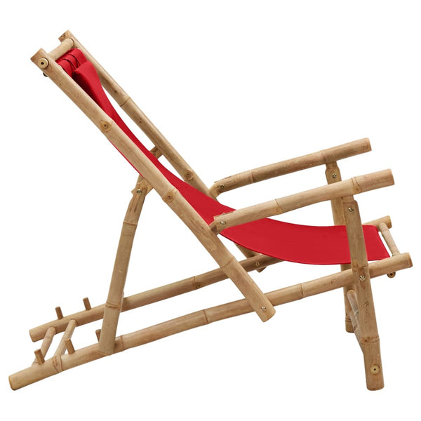 Vidaxl Deck Chair Bamboo And Canvas Red Beach Chairs