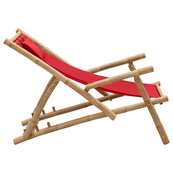 Vidaxl Deck Chair Bamboo And Canvas Red Beach Chairs