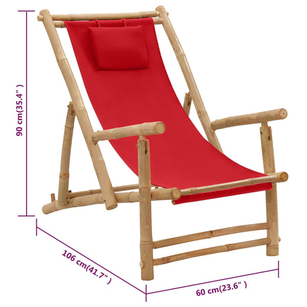 Vidaxl Deck Chair Bamboo And Canvas Red Beach Chairs