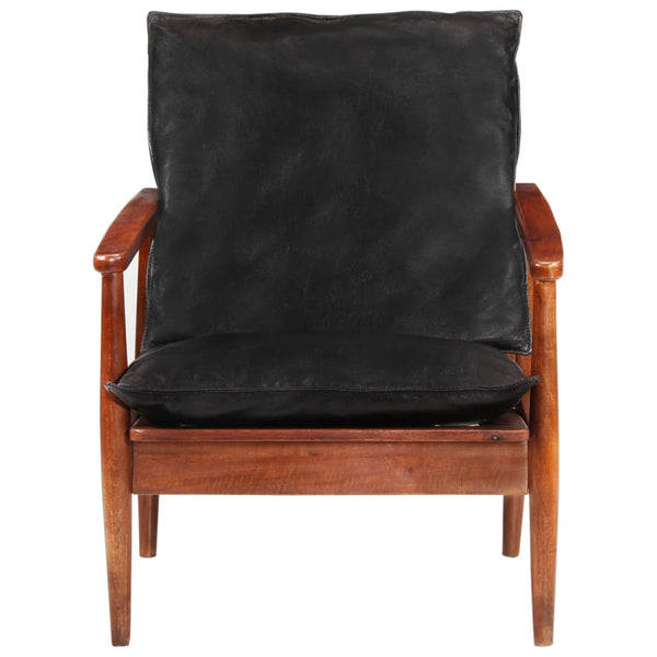 Armchair Black Real Leather And Solid Wood Acacia Sofas Armchairs & Couches