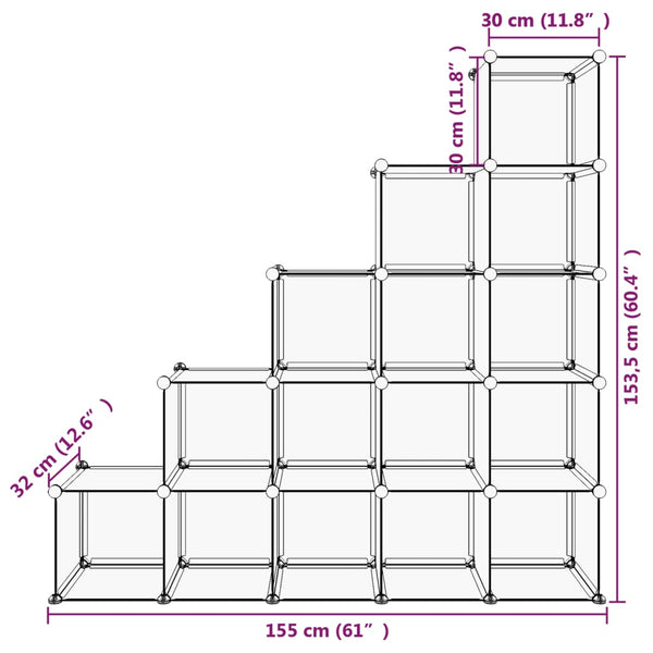 Storage Cube Organiser With 15 Cubes Transparent Pp Shoe Organisers