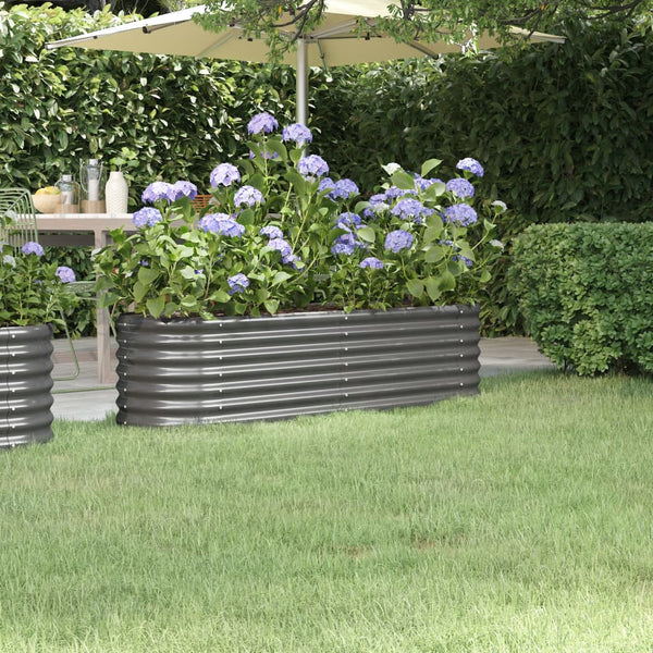 Vida Xl Garden Raised Bed Powder Coated Steel 152X40x36 Cm Grey Raised Garden Beds