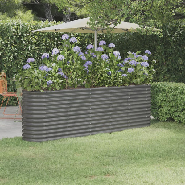Garden Raised Bed Powder Coated Steel 224X40x68 Cm Grey Raised Garden Beds