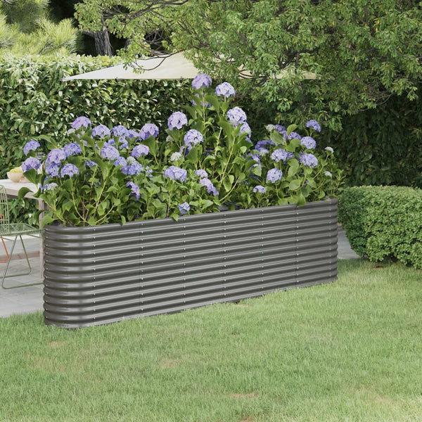 Garden Raised Bed Powder Coated Steel 260X40x68 Cm Grey Raised Garden Beds