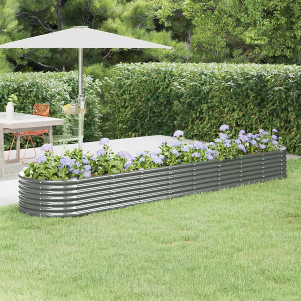 Garden Raised Bed Powder Coated Steel 368X80x36 Cm Grey Raised Garden Beds