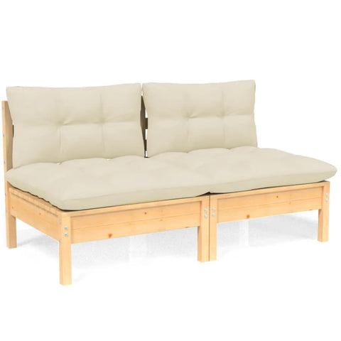2 Seater Garden Sofa With Cream Cushions Solid Wood Pine Patio Furniture Sets