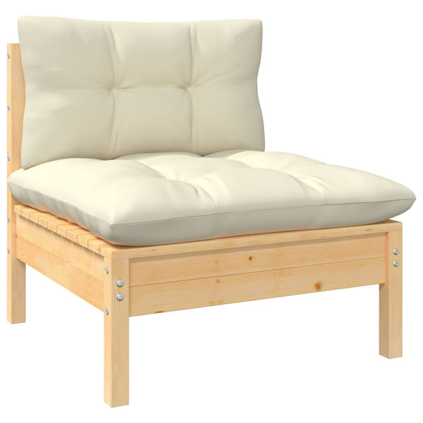 2 Seater Garden Sofa With Cream Cushions Solid Wood Pine Patio Furniture Sets