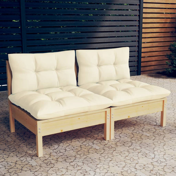 2 Seater Garden Sofa With Cream Cushions Solid Wood Pine Patio Furniture Sets