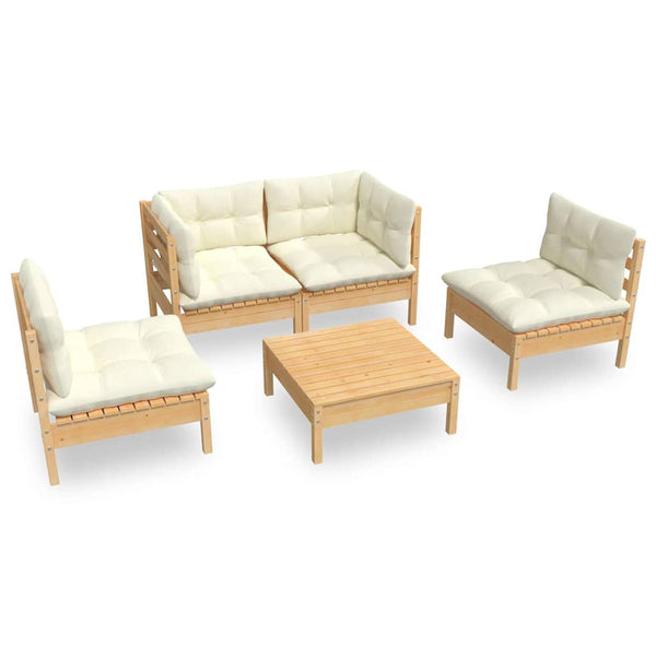 Vidaxl 5 Piece Garden Lounge Set With Cream Cushions Solid Pinewood Other Patio & Garden Furniture