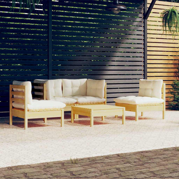 Vidaxl 5 Piece Garden Lounge Set With Cream Cushions Solid Pinewood Other Patio & Garden Furniture