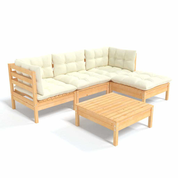 Vidaxl 5 Piece Garden Lounge Set With Cream Cushions Pinewood Other Patio & Garden Furniture