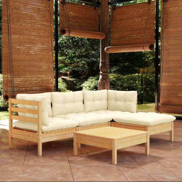 Vidaxl 5 Piece Garden Lounge Set With Cream Cushions Pinewood Other Patio & Garden Furniture
